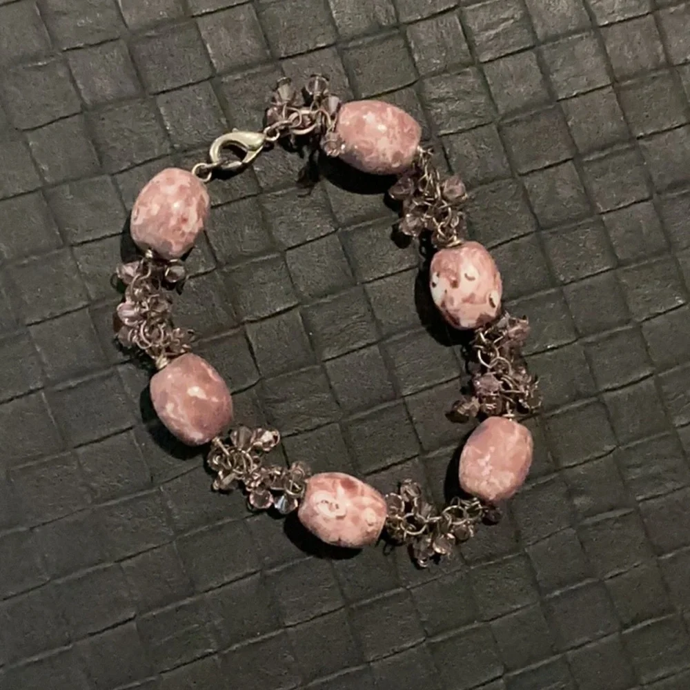 Lot 4 Elegant crystal & Pearl and lepidolite Stone Bracelet Set
